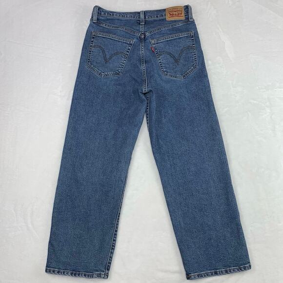 Levis Womens Jeans 29 Ribcage Straight Ankle Medium Wash Button Fly 29x25 EUC - Picture 2 of 11